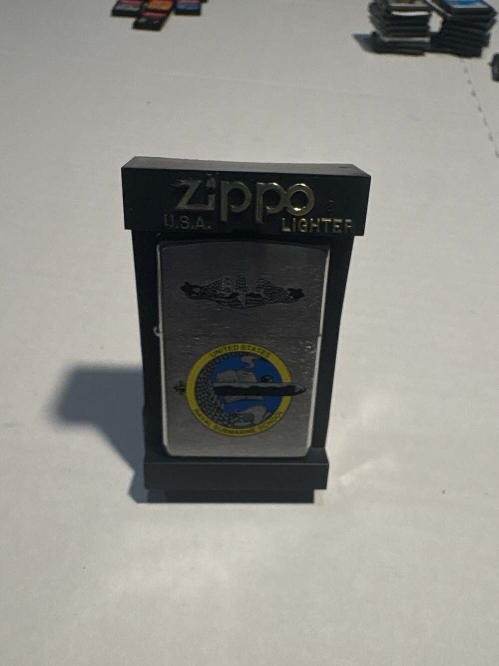 Zippo 2001 United States Naval Submarine School Lighter with Display Stand